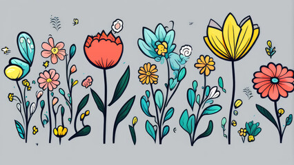Draw A Spring Flower On A White Background, Cute Fantasy Dreamy Illustration.