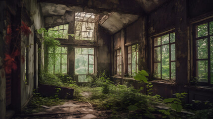 Fototapeta na wymiar abandoned place in the rainy area near rus wroclaw