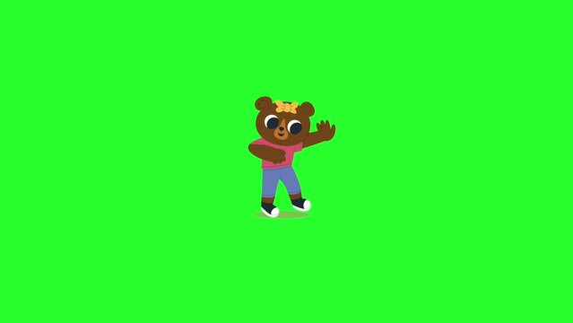 cute animal character dancing, animated loop 2d green screen background