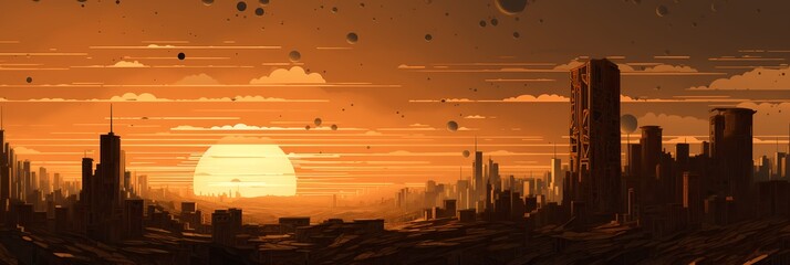 Red Planet Fantasy Landscape Futuristic Post-apocalyptic Background image HQ Print 15232x5120 pixels. Neo Game Art V7 4