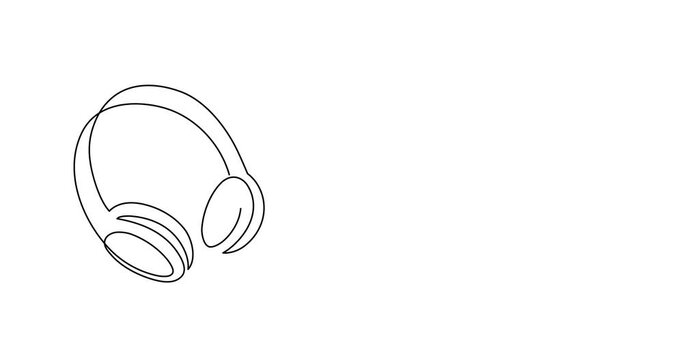 Headphone with treble clef and notes one line art animation, aria, artist, artwork, audio, composition, concept, contour, creative, decorative, device, digital, drawing, earphone, earphones, equipment