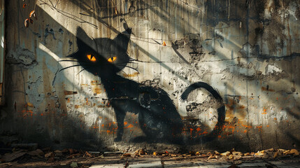 Surreal cat-shaped shadow puppetry casting whimsical scenes on a wall.