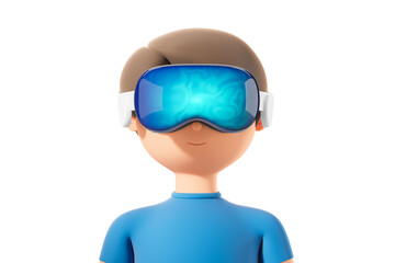 Cartoon man vr glasses front view on empty white background
