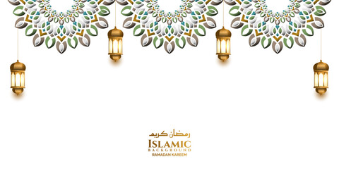 luxury colorful ornament islamic ramadan eid background banner with lantern 