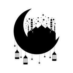 silhouette mosque moon ramadan eid mubarak clipart