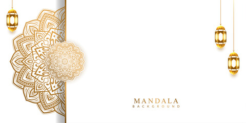 luxury mandala islamic ramadan eid background banner with lantern 