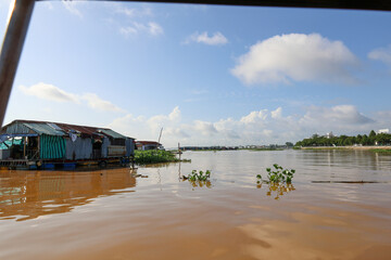 floating house on mekong delta