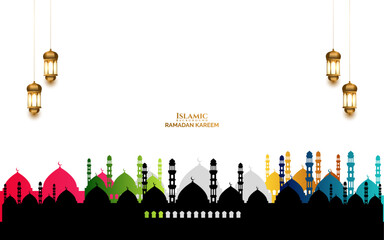 luxury islamic colorful mosque ramadan eid background banner with lantern 