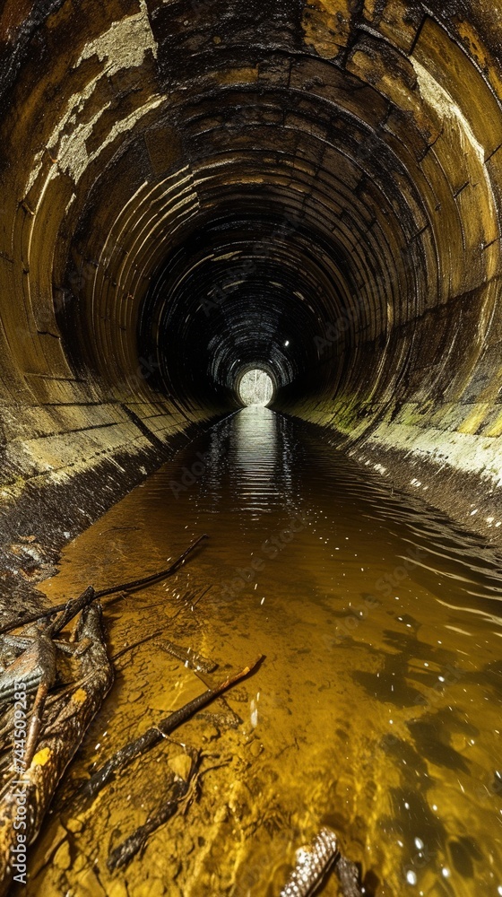 Wall mural a flooded and abandoned tunnel