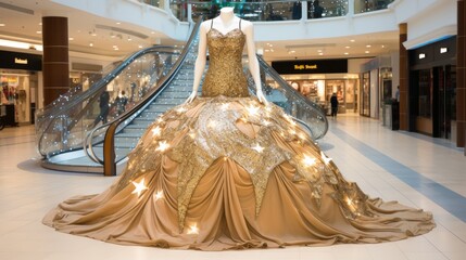 Luxurious and elegant dress displayed at shopping mall with copy space for text or design concept