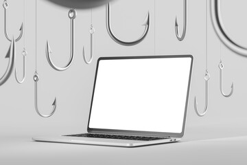 Laptop and hooks, scam concept