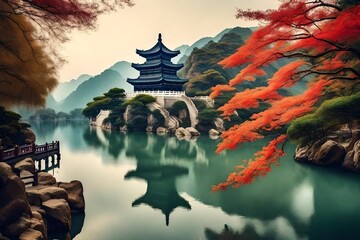 Nice china painting style photo for adv or others purpose use - obrazy, fototapety, plakaty