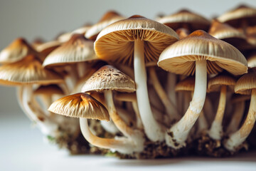 Cluster of Wild Mushrooms in Natural Setting. - obrazy, fototapety, plakaty