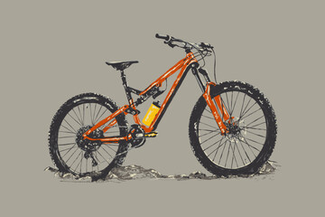 Hand drawn vector illustration of a mountain bike on a grey background