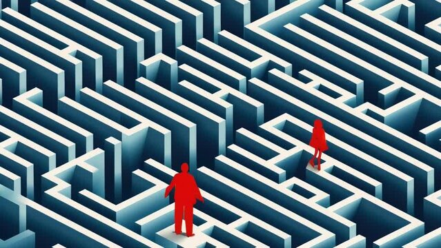 A person enped in a maze representing the confusion that comes with understanding ones own intelligence. Psychology art concept. .
