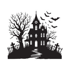 Halloween Spooky Hunted House Silhouette Extravaganza - A Journey into the Haunting Macabre with Halloween Spooky Hunted House Illustration and Silhouette of Hunted House
