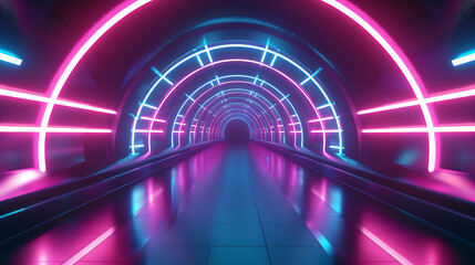 A futuristic tunnel with neon lights, creating a dynamic and sci-fi atmosphere suitable for virtual events or technological presentations