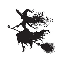 Halloween Witch Flying Silhouette Extravaganza - A Journey into the Macabre with Halloween Flying Witch Illustration and Halloween Witch Flying on Broomstick Vector
