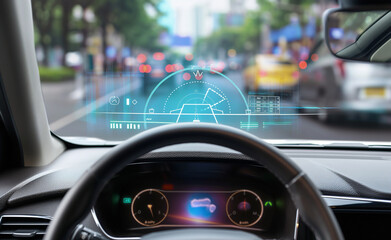 Smart Drive: Detailed Head-Up Display for Seamless Information Access. Enhanced Vision: Detail of Car's Head-Up Display.