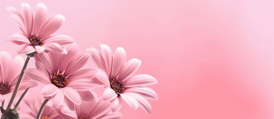 beautiful red Gerbera flowers on a pink background.