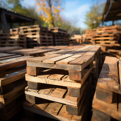 wooden pallets stacked in warehouse