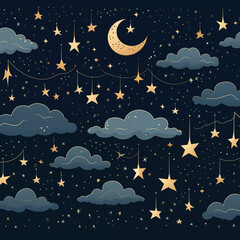 Night sky filled with stars and clouds. Generative AI