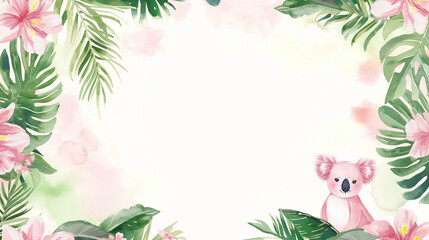 Fototapeta premium Spring summer themed baby shower welcome board sign editable template, watercolor design, nature, garden, flower theme