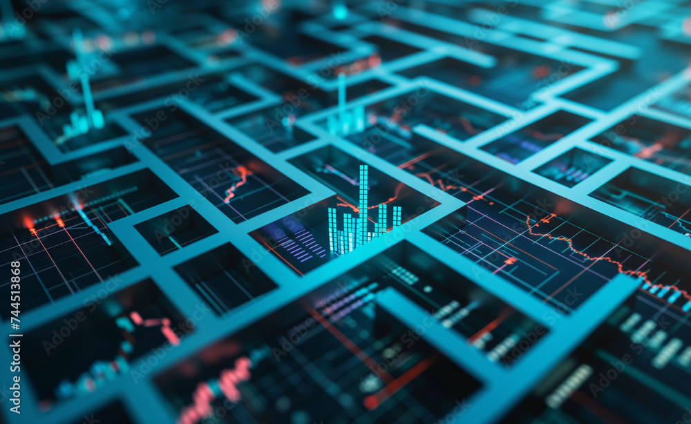 Poster abstract maze of real estate investment analysis. navigating complexity. navigating the path of arti