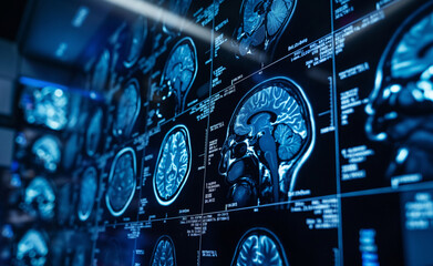 Neurological Insights: Advanced Medical Imaging in Neon Blue