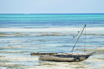 Scenic view of moored boat at Jambiani beach, Zanzibar