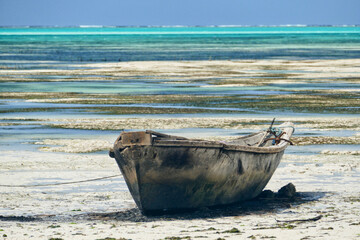 Scenic view of moored boat at Jambiani beach, Zanzibar