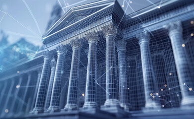 Wireframe Wonders: A Futuristic 3D Rendition of High-Tech Banking