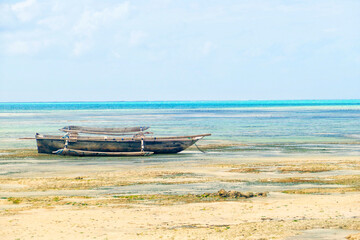 Scenic view of moored boat at Jambiani beach, Zanzibar