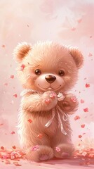 A Cute Teddy Bear in Pink Background