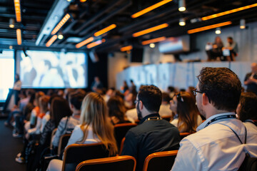 crowd of people on a seminar in convention center