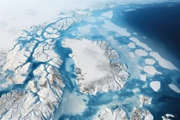 Fototapeten A satellite image-style depiction of glaciers melting into the sea. Glacial Melting © Оксана Олейник