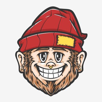 Smile Monkey Wearing Beanie Hat