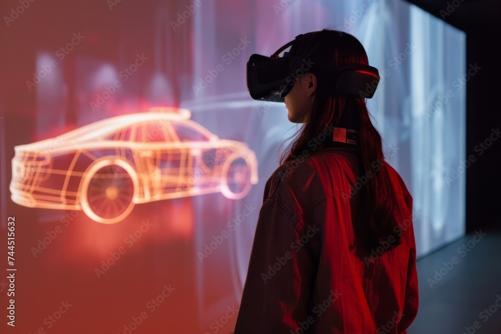 Aufkleber a person using virtual reality to interact with a 3d car model.