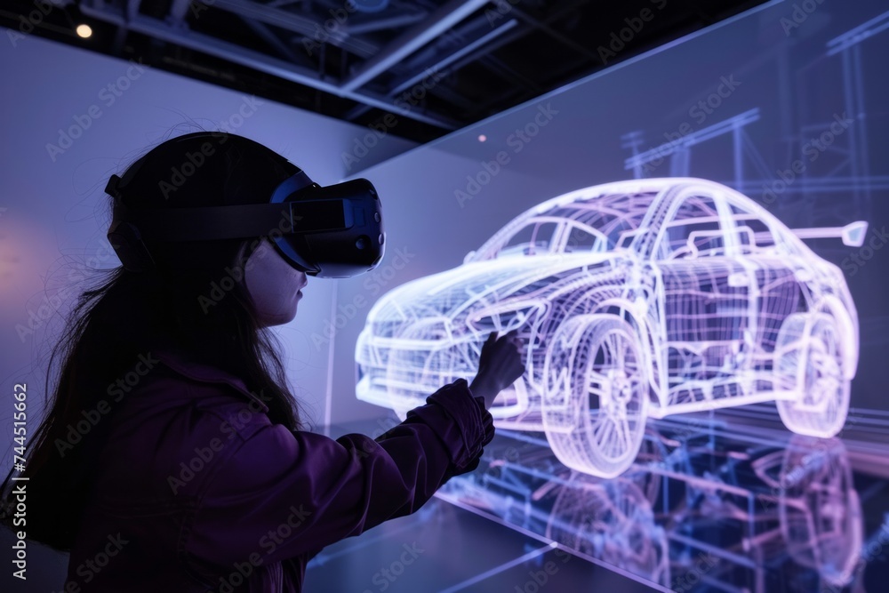 Aufkleber a person using virtual reality to interact with a 3d car model.