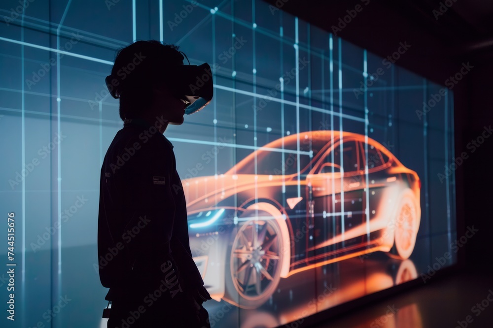 Aufkleber a person using virtual reality to interact with a 3d car model.