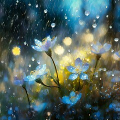 Obraz na płótnie Canvas Spring rain in a spring forest