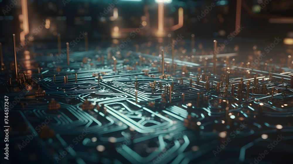 Poster a chain of electronic circuit connected by a circuit board