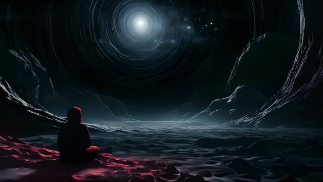 Astronaut exploring an exoplanet. Sci-fi colonist in spacesuit walks on the surface of another planet. People in space. The concept of galactic travel and science.