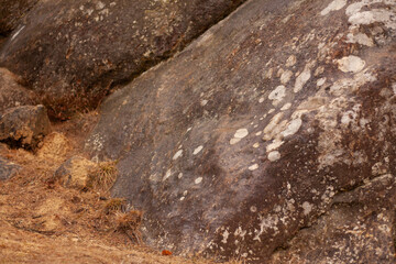 old Tustan rocks with moss in Ukraine