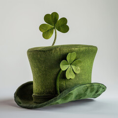 Happy St Patrick's Day Background Holiday Illustration with Green Hat, four and clove. Generative AI design