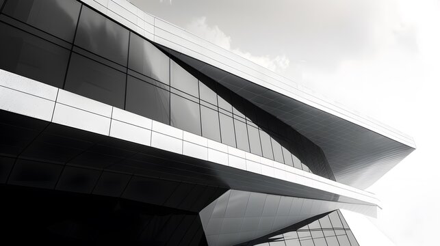 Composition of several photos of visor over building porch facade. Modern architecture fragment with shadows and reflections. Abstract black and white background with geometric pattern.