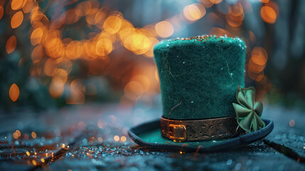 Happy St Patrick's Day Background Holiday Illustration with Green Hat, four and clove. Generative AI design
