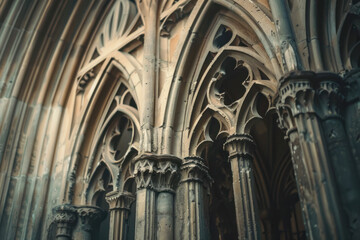 Fototapeta premium Ornate Gothic arches background with intricate stone carvings.