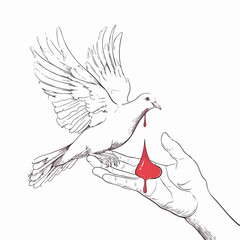 Human hands releasing white Dove of peace. Flying bi