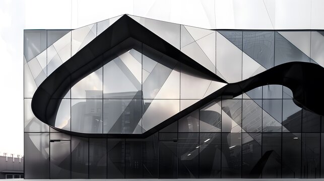 Composition of several photos of visor over building porch facade. Modern architecture fragment with shadows and reflections. Abstract black and white background with geometric pattern.